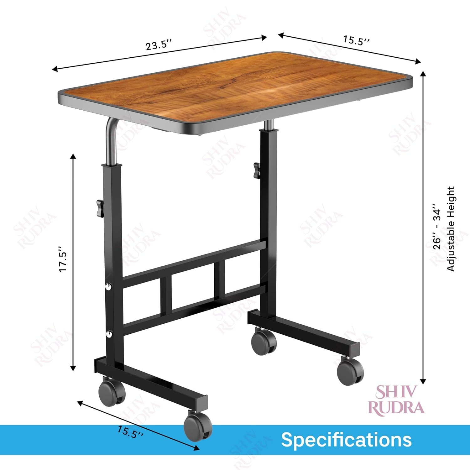 OPTIFINE Wooden Multipurpose Adjustable Height Table with Wheels for Work from Home, Study, Office and Bedroom (Wood Adjustable) - Image 2