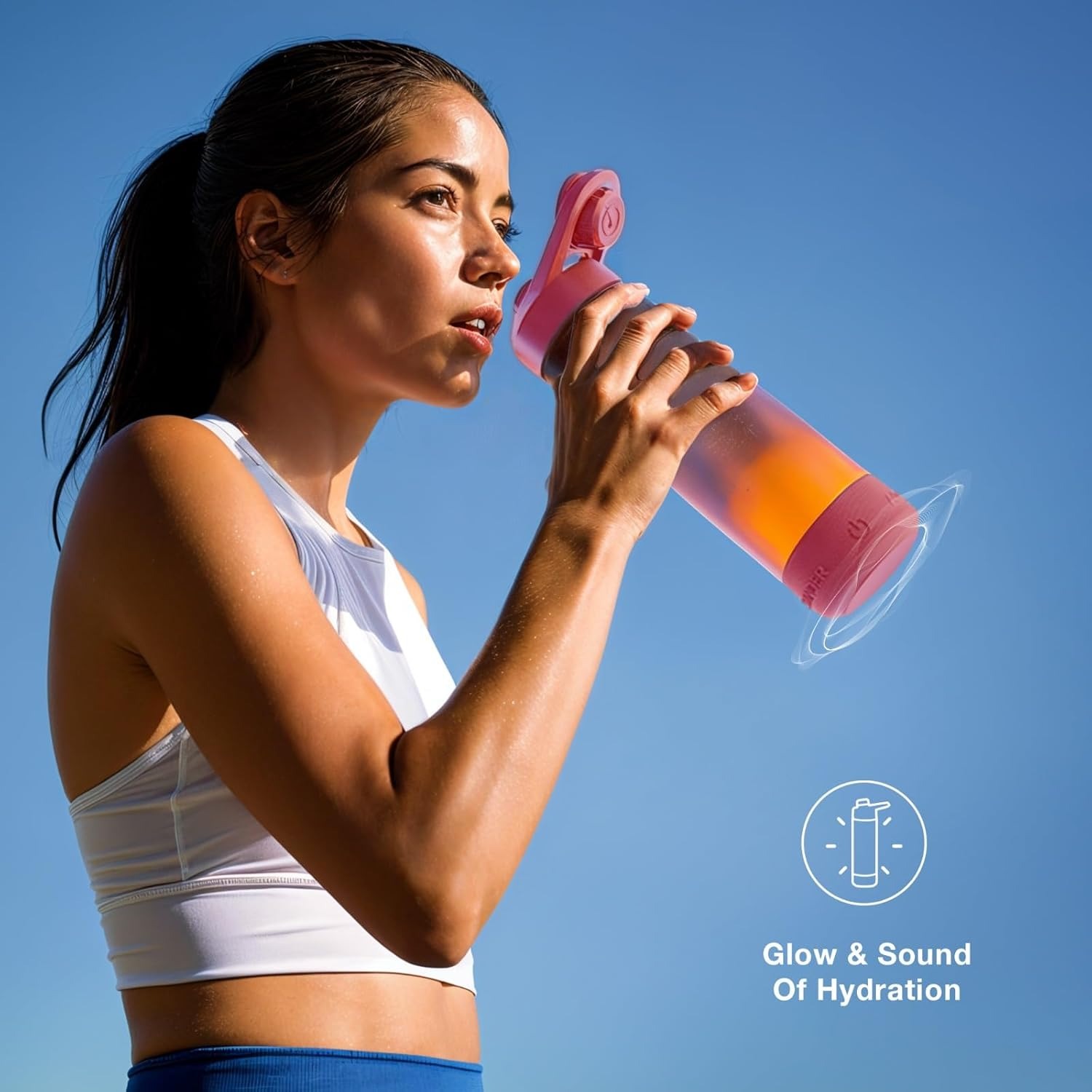 Aquaminder Smart Water Bottle Glows & Beeps to Remind You to Drink More 770 ml Chug Cap Bottle For Adults and Kids Perfect For Gift, Travel, Gym, Yoga, Black, Silicone - Image 2