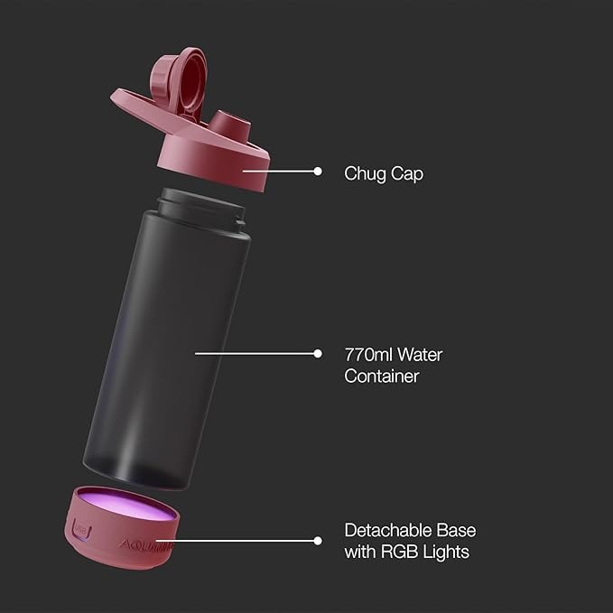 Aquaminder Smart Water Bottle Glows & Beeps to Remind You to Drink More 770 ml Chug Cap Bottle For Adults and Kids Perfect For Gift, Travel, Gym, Yoga, Black, Silicone - Image 5