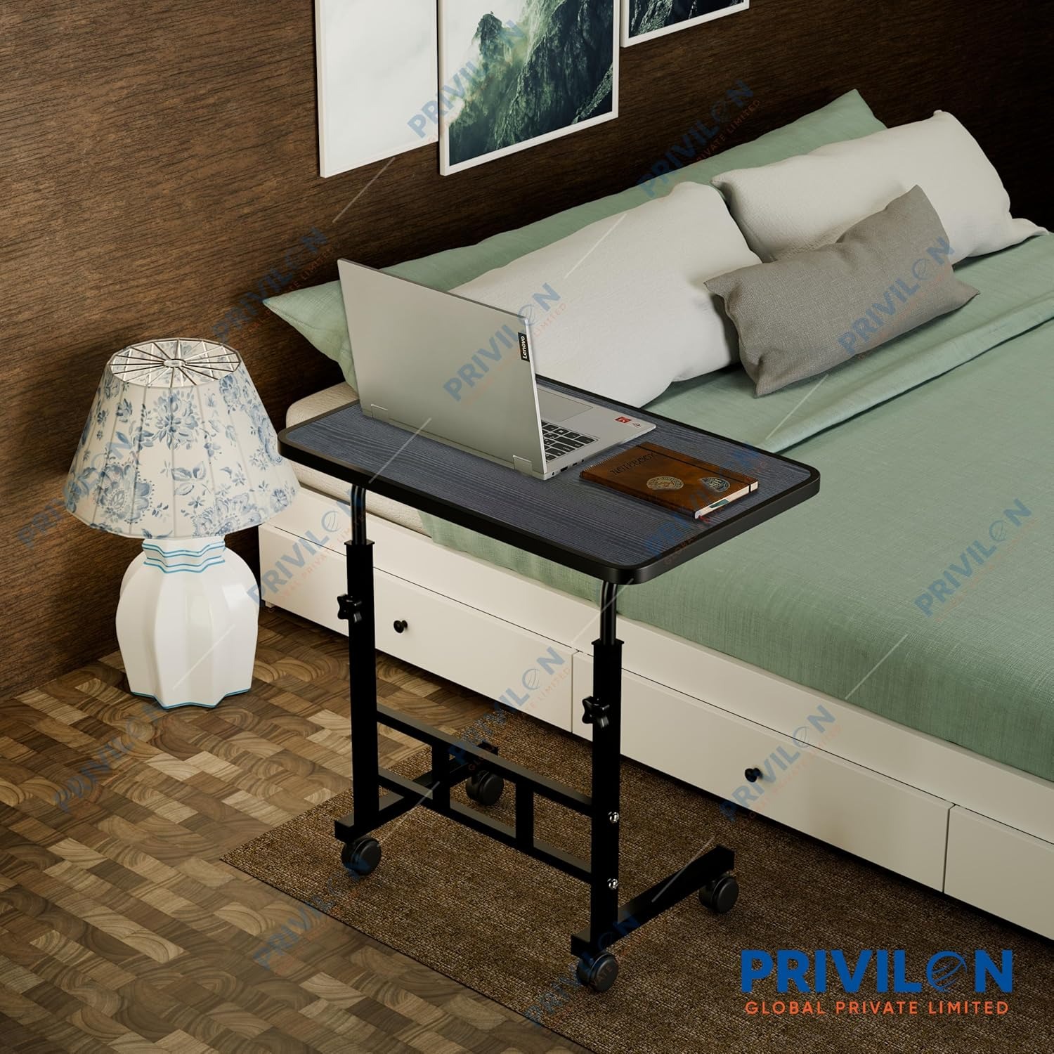 OPTIFINE Wooden Multipurpose Adjustable Height Table with Wheels for Work from Home, Study, Office and Bedroom (Wood Adjustable) - Image 4